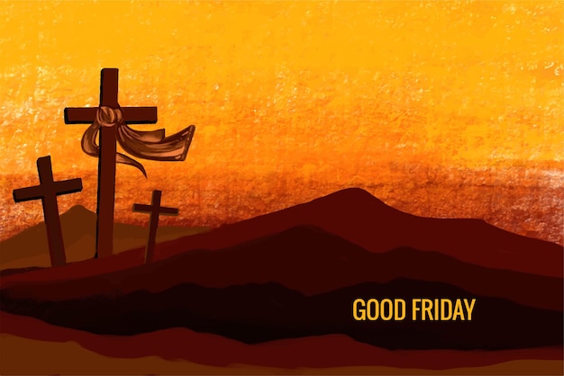 Gratis vector goede vrijdag met jezus christus kruisiging scène achtergrond