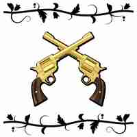 Gratis vector gold crossed guns geïsoleerd op een witte achtergrond.