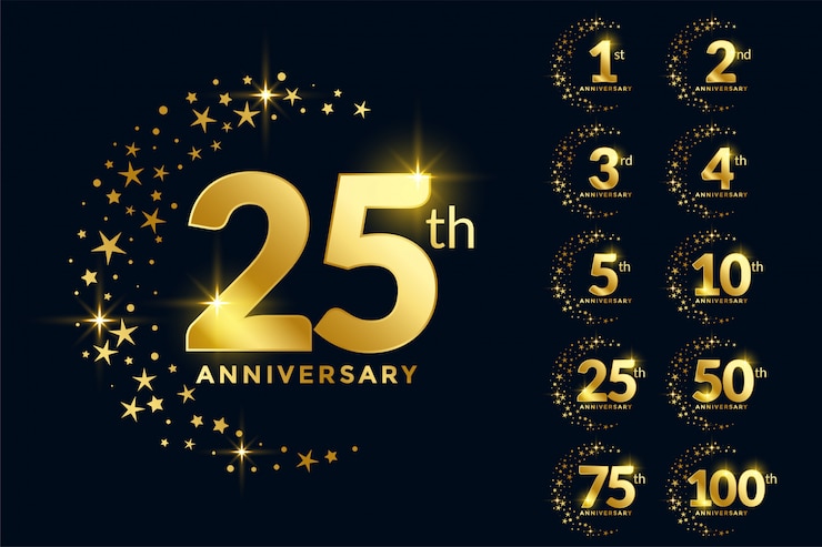 Gratis Vector golden anniversay premium embleem set