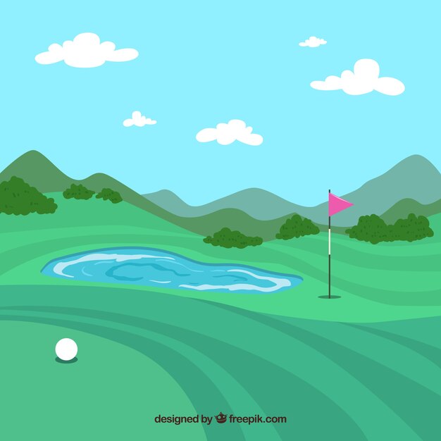 Golfcursus achtergrond in de hand getrokken stijl
