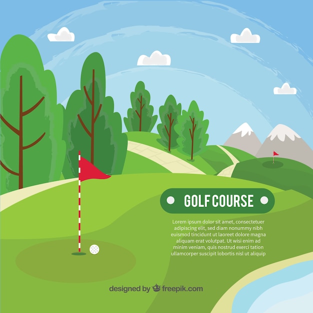 Gratis vector golfcursus achtergrond in de hand getrokken stijl