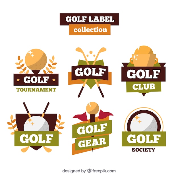 Golfetiketten en badges verzamelen in vlakke stijl