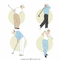 Gratis vector golfschommelingsinzameling in hand getrokken stijl