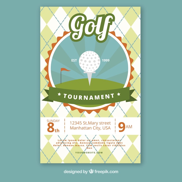 Gratis vector golftoernooi-flyer in vlakke stijl