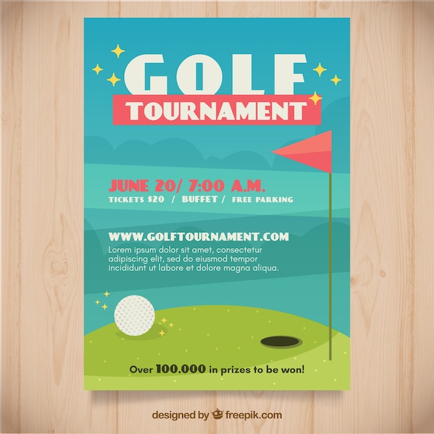 Gratis vector golftoernooi-flyer in vlakke stijl