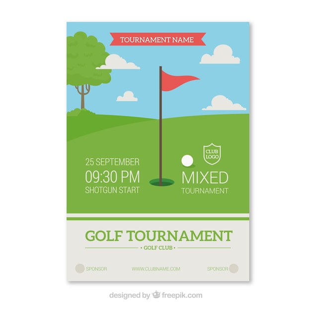 Golftoernooi-flyer in vlakke stijl