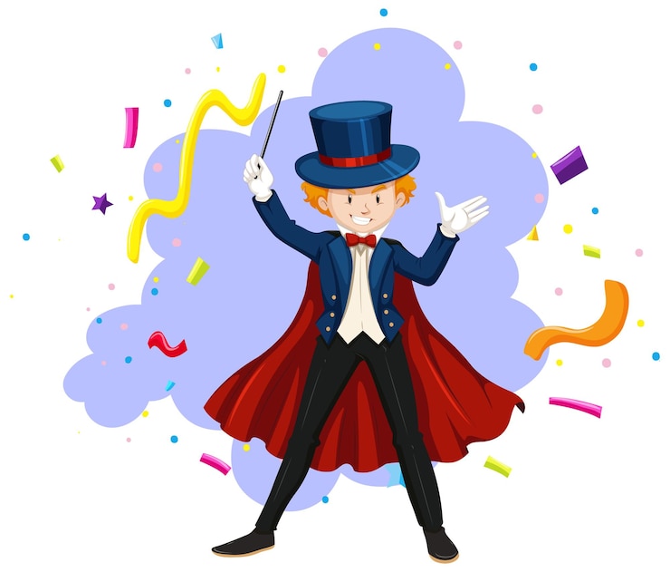 Gratis Vector goochelaar in kostuum met toverstaf