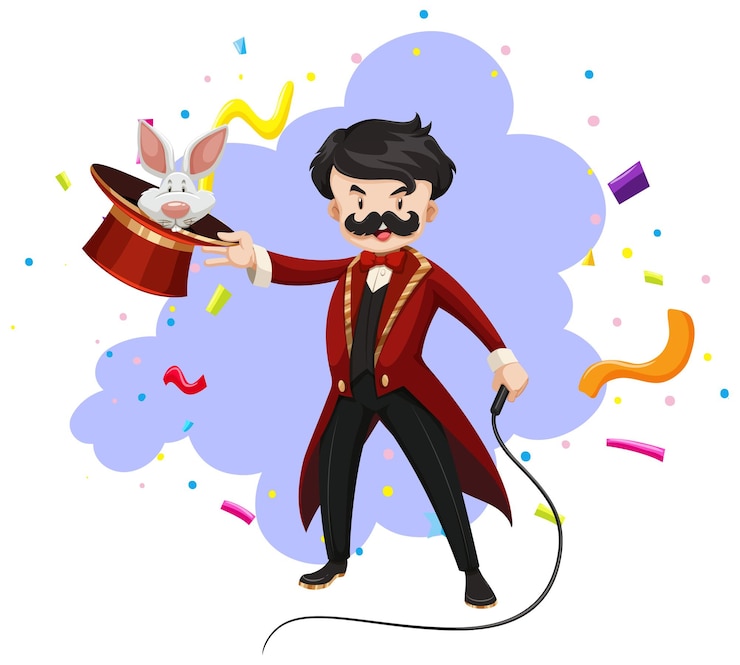 Gratis Vector goochelaar met magische hoed en konijn