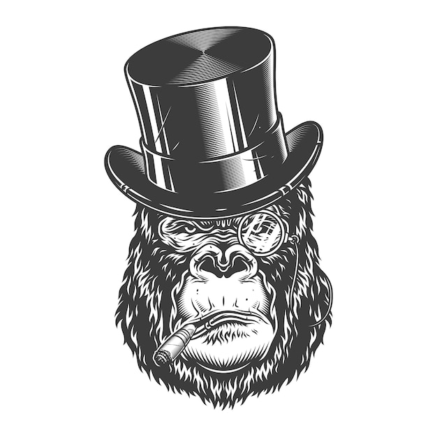 Gorilla hoofd in zwart-wit stijl