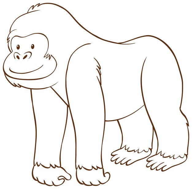 Gorilla in doodle eenvoudige stijl op witte achtergrond