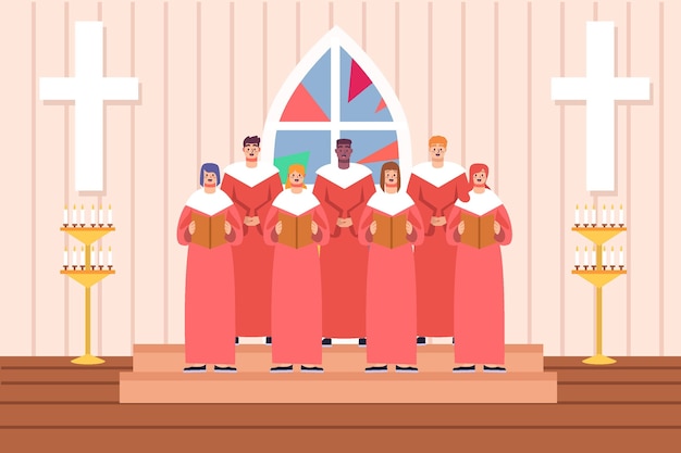 Gratis vector gospelkoor in een kerk