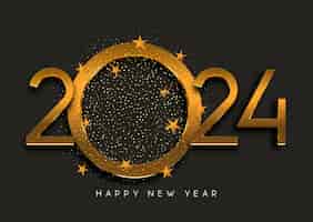 Gratis vector goud en zwart gelukkig nieuwjaar achtergrondontwerp met sterren