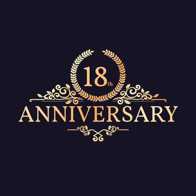 Gouden 18e verjaardag logo sjabloon met versieringen