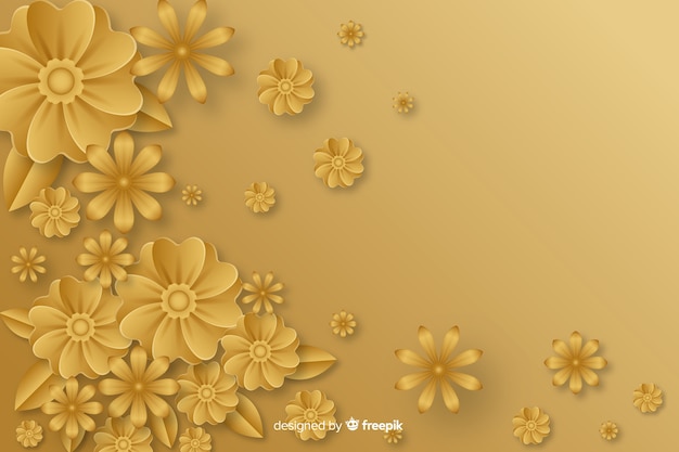 Gouden achtergrond met 3d bloemen