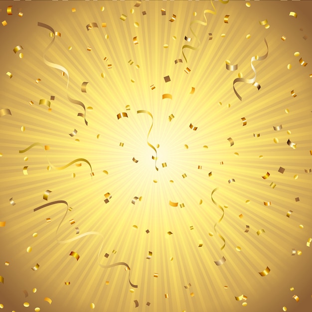 Gratis vector gouden achtergrond met confetti en streamers