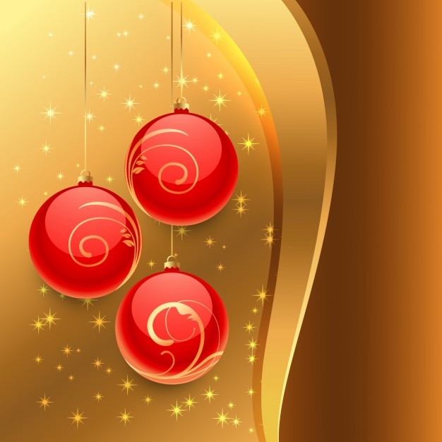 Gratis vector gouden achtergrond met rode kerstballen