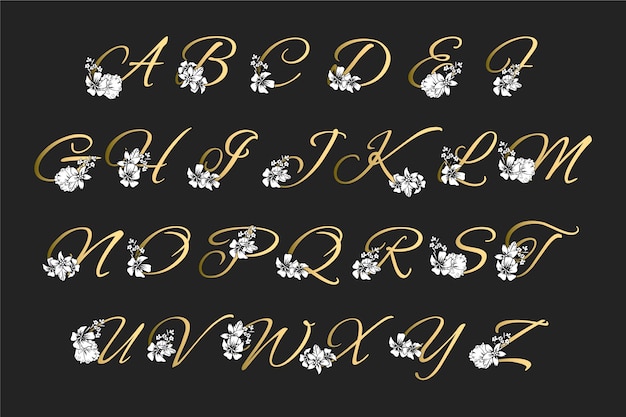 Gouden alfabet met elegante bloemen