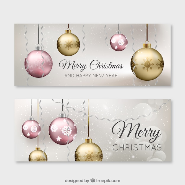 Gratis vector gouden ballen christmas banners