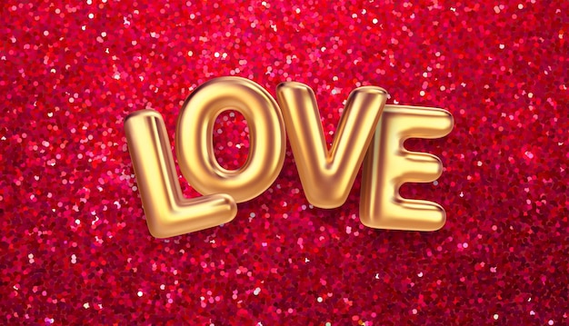 Gratis vector gouden ballonnen happy valentines day belettering op een rode glitter achtergrond. concept voor valentijnsdag groeten. vector illustratie eps10