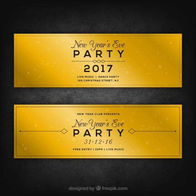 Gratis vector gouden banners met bokeh-effect voor het nieuwe jaar