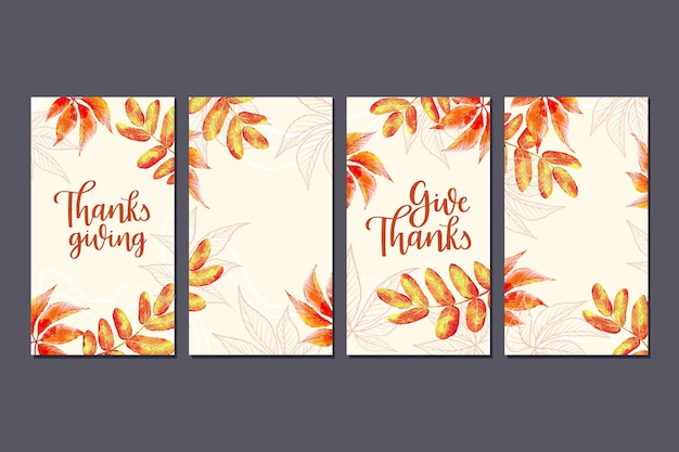 Gratis vector gouden bladeren hand getrokken thanksgiving instagramverhalen
