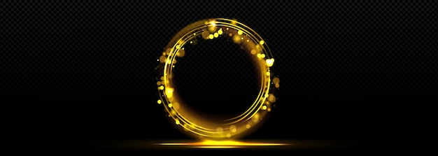 Gratis vector gouden bokeh cirkel met glitters op zwarte achtergrond