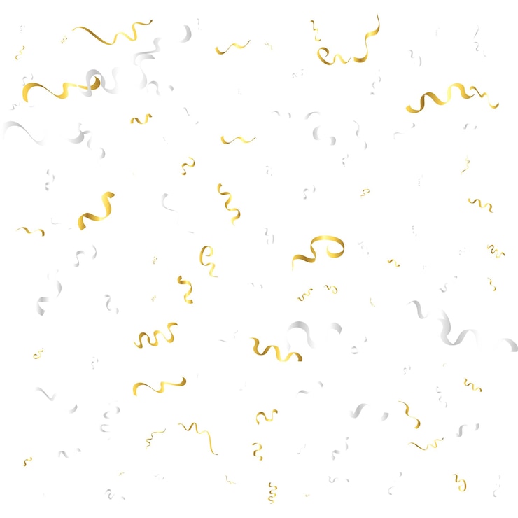 Gratis Vector gouden confetti en streamer lint vallen op transparante achtergrond vector