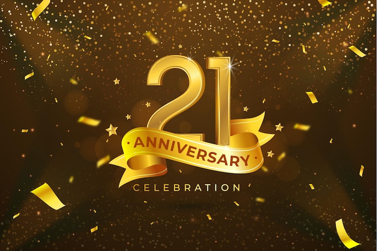 Gratis Vector gouden elementen op 21 jubileum achtergrond