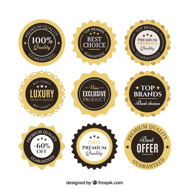 Gratis vector gouden en zwarte korting badges