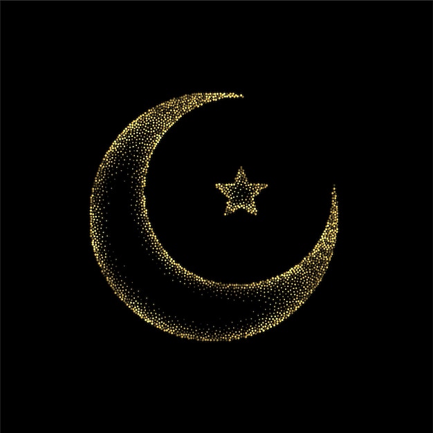 Gratis vector gouden fonkelingshalve maan symbool islamitisch ontwerp als achtergrond