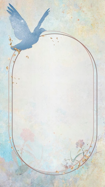 Gouden frame met een blauw duifsilhouet die mobiel behang schilderen