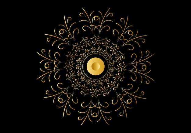 Gouden frame met ornament in een cirkel op zwarte achtergrond luxe gouden mandala hand tekenen ontwerp