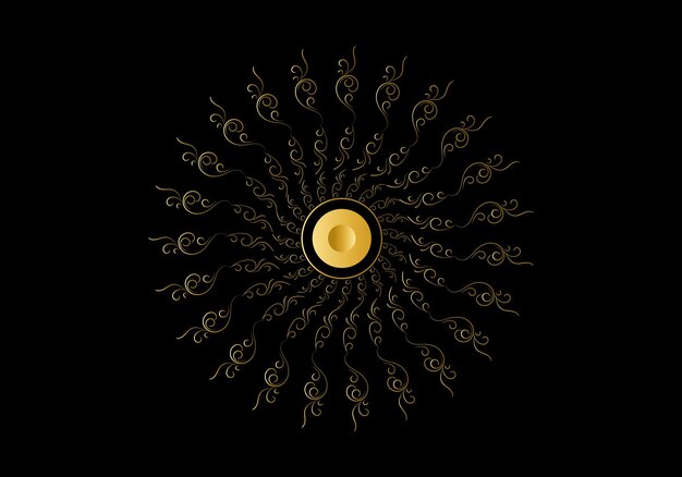 Gouden frame met ornament in een cirkel op zwarte achtergrond luxe gouden mandala hand tekenen ontwerp