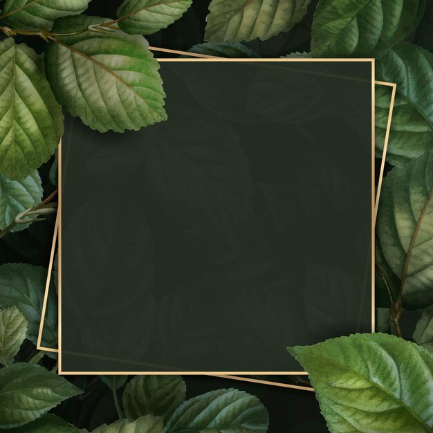 Gouden frame op gebladerte patroon achtergrond vector sjabloon