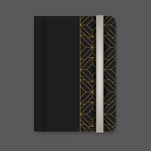 Gouden geometrische patroondekking van een zwarte dagboekvector