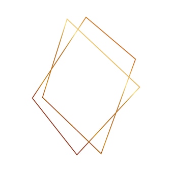 Gouden geometrische veelhoekige frame met glanzende effecten geïsoleerd op een witte achtergrond. lege gloeiende art deco achtergrond. vector illustratie.