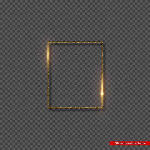 Gratis vector gouden glitter frame met gloeiende lichten.