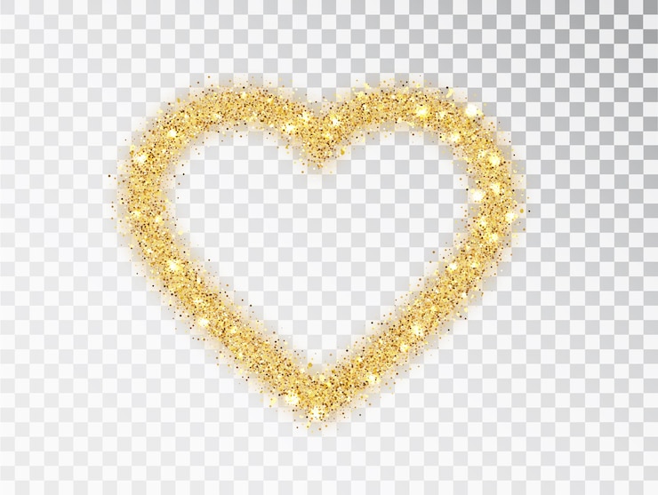 Gratis Vector gouden glitter hart frame met glitters op transparante achtergrond. valentijnsdag ontwerpsjabloon voor kaart, poster, uitnodiging, flyer, cadeau, dekking. vector gouden stof geïsoleerd.
