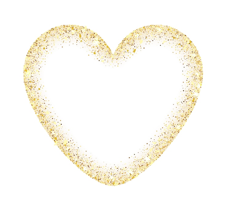 Gratis Vector gouden glitter hart frame met ruimte voor tekst. abstracte luxe gloed gouden vector hart. vector gouden stof geïsoleerd op wit.