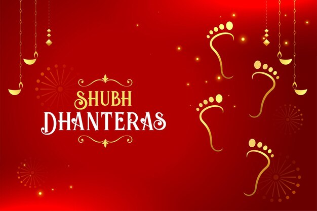 Gouden godin charan op religieuze poster voor shubh dhanteras festival