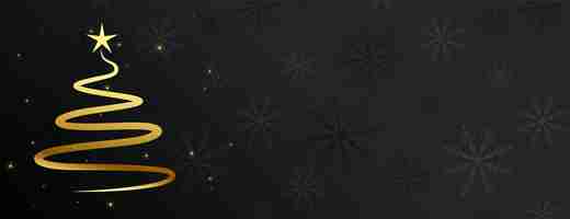 Gratis vector gouden handgetekende kerstboom op zwarte banner