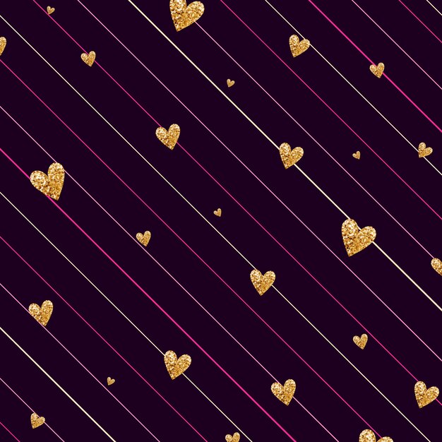 Gouden harten en paarse strepen achtergrond
