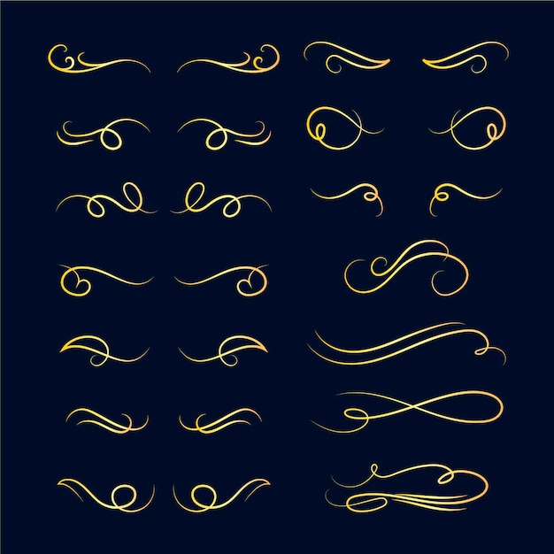 Gratis vector gouden kalligrafisch ornamentpakket