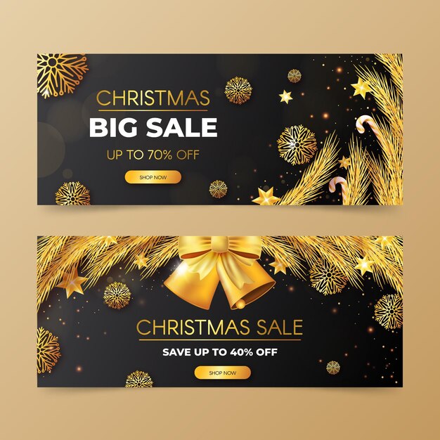 Gouden kerst verkoop banners