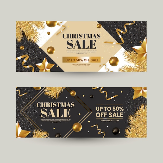 Gratis vector gouden kerst verkoop banners