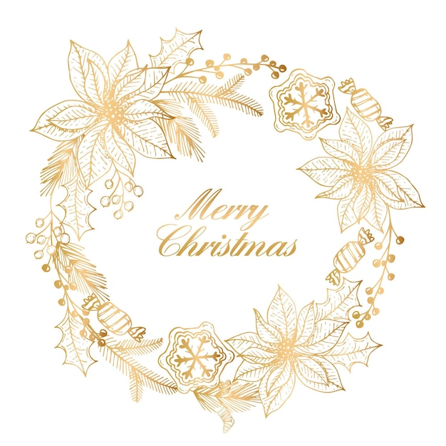 Gratis vector gouden kerstkrans