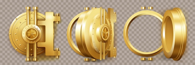 Gratis vector gouden kluisdeur ronde bankkluispoort met slot