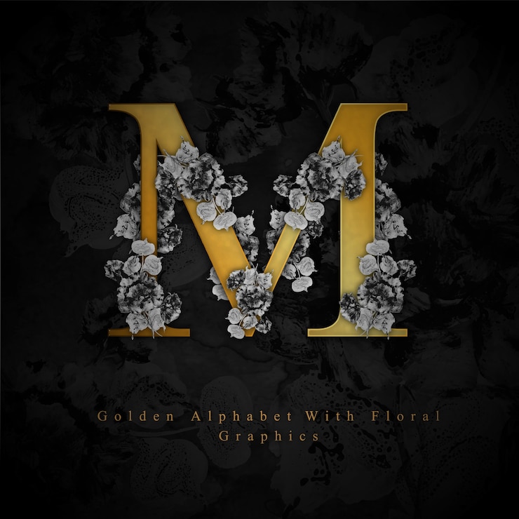 Gratis Vector gouden letter m aquarel bloemen achtergrond