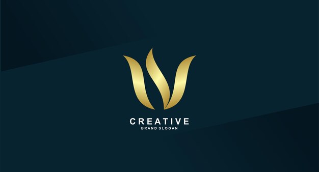 Gouden letter w-logo met een blauwe achtergrond