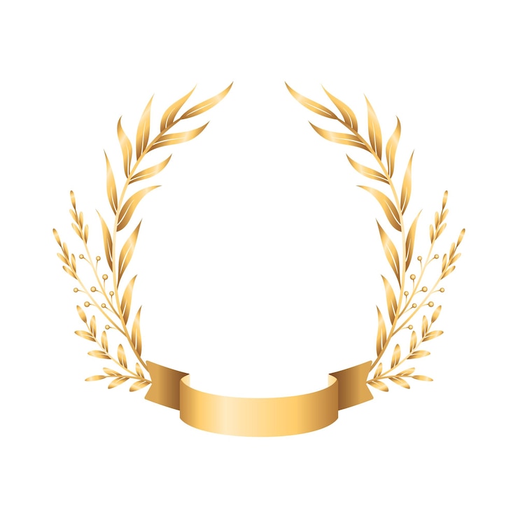 Gratis Vector gouden lint lauwerkrans embleem realistische compositie met lauwerkrans takken en gouden lint vectorillustratie